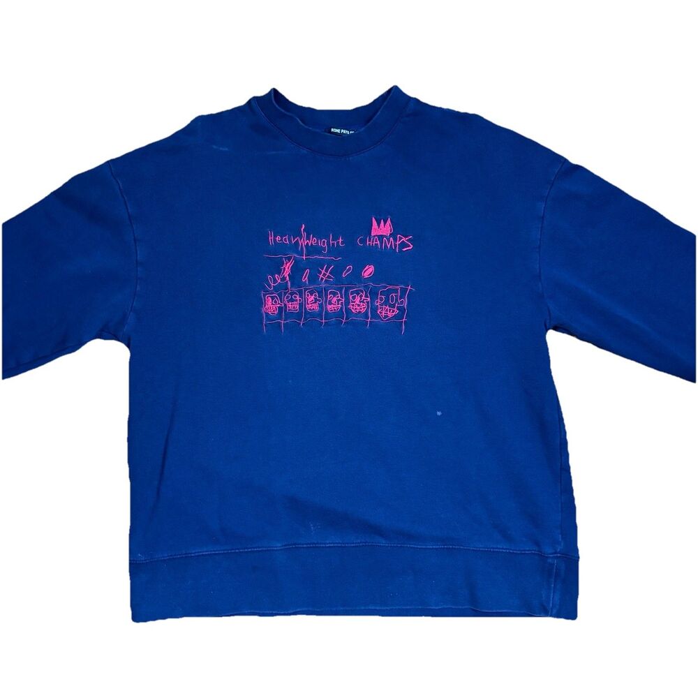 Rome Pays Off Heavyweight Champs Crewneck Sweatshirt XL Navy Skull Graphic